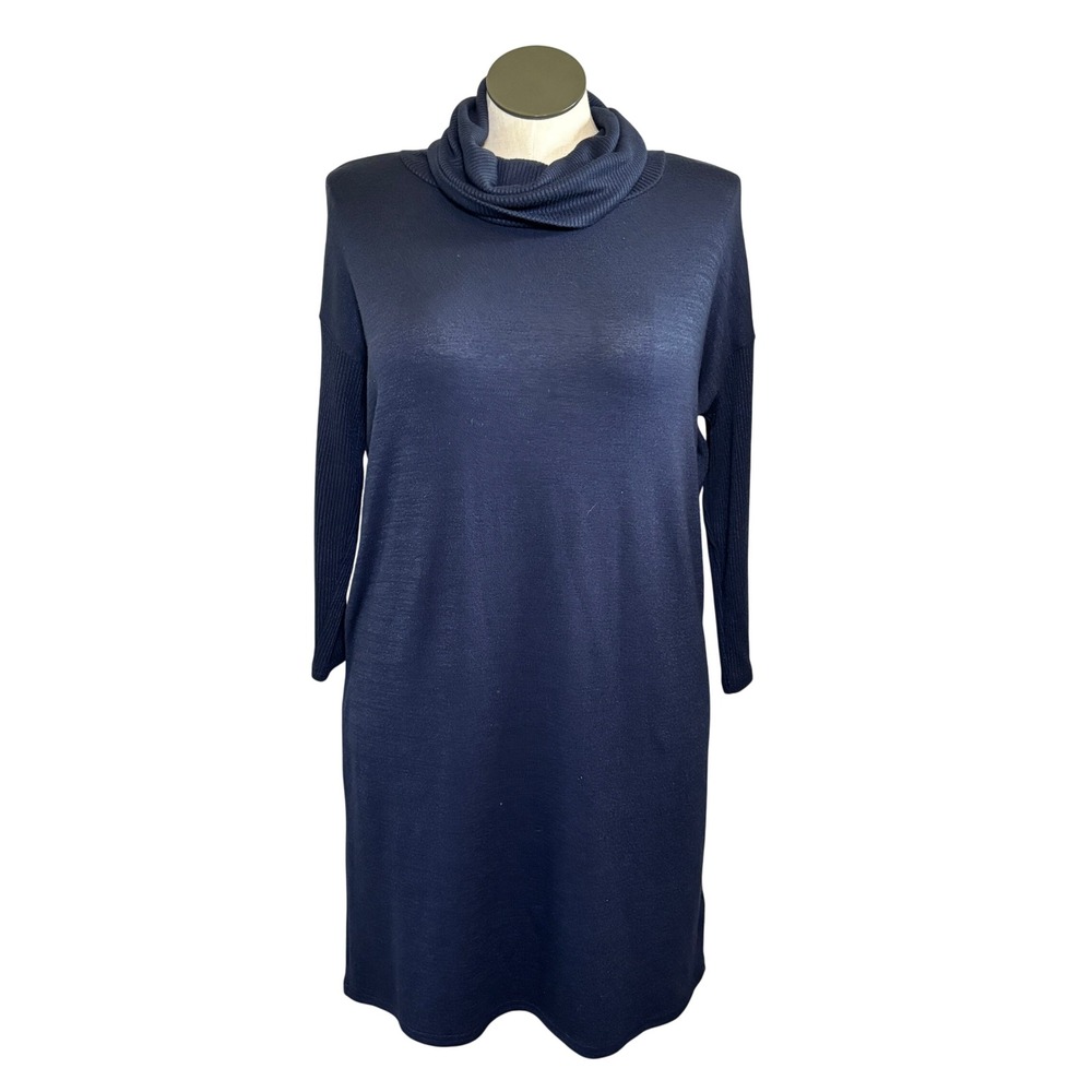GAP Womens Navy Blue Cowl Neck Ribbed Sleeve Knit Sweater Dress‎ Size M